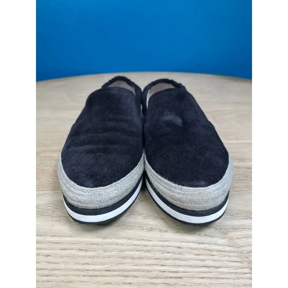 PRADA Saint Tropez Espadrille Slip On Platform Sneakers Black Suede Size 7.5